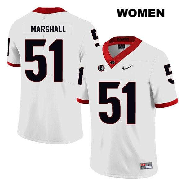 Georgia Bulldogs Women's David Marshall #51 NCAA Legend Authentic White Nike Stitched College Football Jersey IDF1256VA